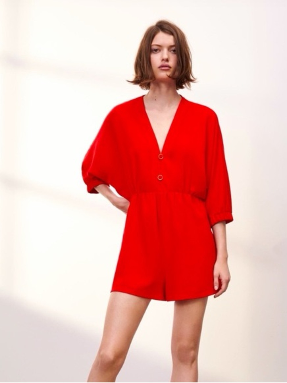 Zara Red Orange Romper Batwing Sleeve Playsuit Romper